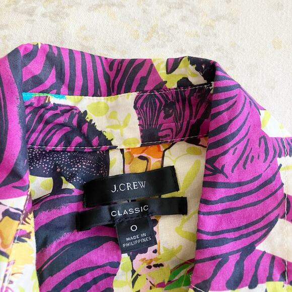 J Crew Women 0 Classic Popover Blouse Safari Ratti Animals AN100 Top Shirt - Picture 3 of 9